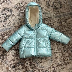 Girls Metallic blue Puffer Jacket with Hood